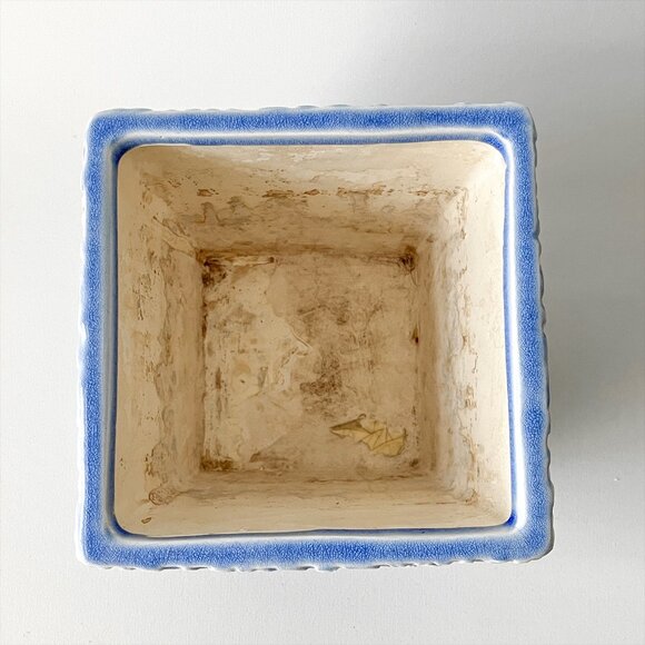 Embossed Floral Crackle Glaze Square Planter Pastel Blue Flower Pot 6" - Picture 3 of 5